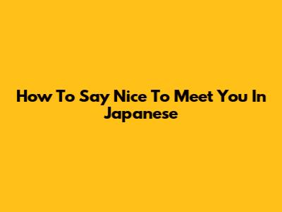 How To Say 'Nice To Meet You' In Japanese